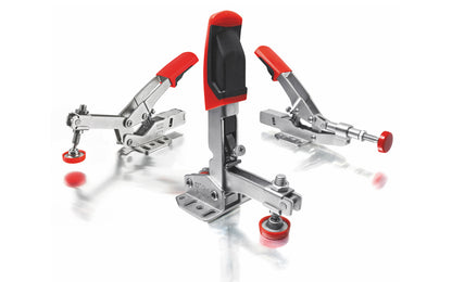 Bessey Auto-Adjust Horizontal Toggle Clamp - STC-IHA15. Auto-adjustment -  Self adjusts to variations in workpiece while maintaining clamping force - 3/8" clamping capacity. Adjustable clamping force based on the adjusting screw in the joint (Range of 25 to 250 lbs.). Holding capacity up to 450 lbs (nominal)