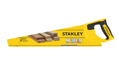 Stanley Tools Model STHT20350. 20" Tradecut Panel Handsaw provides quick, efficient cutting with a comfortable, slip resistant bi-material grip. With triple ground teeth, this saw makes for fast cutting on both the push & pull stroke. Induction hardened blade. Aggressive cut saw.  8 TPI. Made in Denmark. 076174203509
