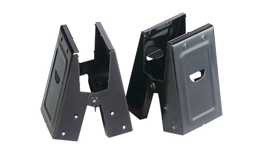 Medium-Duty Steel Sawhorse Brackets for 2" x 4" lumber. Hinge-type bracket with flanged nailing holes for quick, easy disassembling. Takes dressed or common 2" x 4" lumber. Made of heavy-gauge steel, fabricated for strength. Rust-resistant finish. 045081003007. Made in USA.
