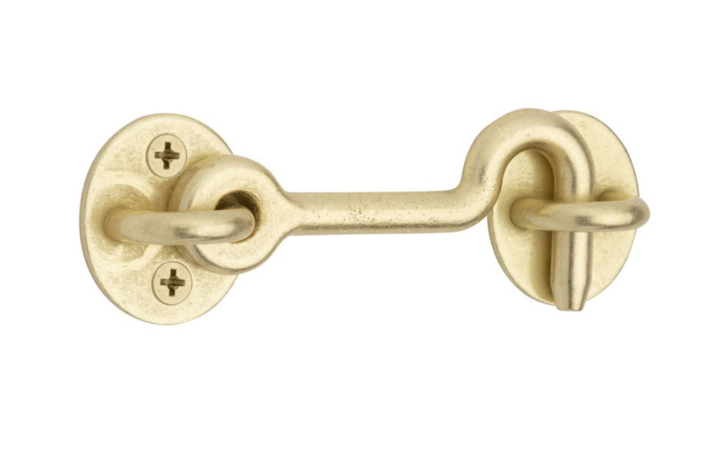 4" Brushed Gold (Brushed Brass) Privacy Hook. Designed for interior barn door hardware. Adds a privacy function to any sliding door hardware door. Includes fasteners. Sold as a single hook and pad. Includes four flat head phillips screws. National Hardware model N700-154. 886780028195