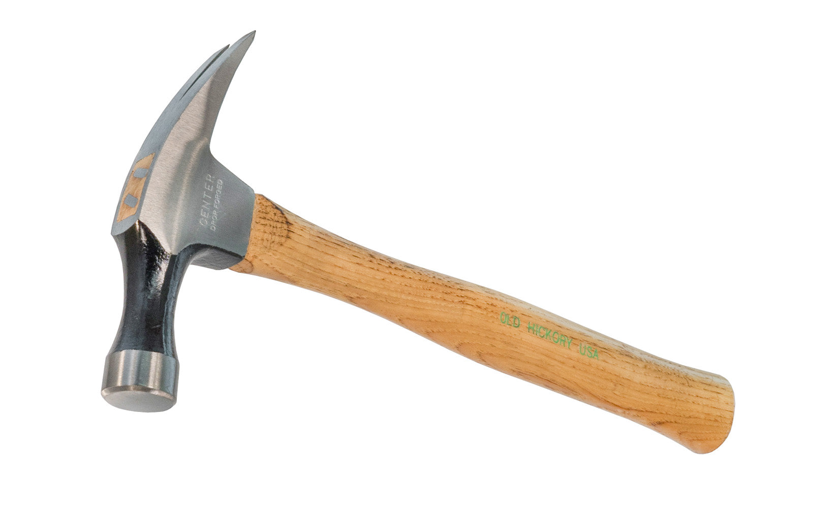 A Japanese 20 oz Smooth Face Electrician's Hammer with Hickory Handle. Extra long poll - Long neck for reaching inside electrical boxes. 13" overall length. Head made in Japan.  Handle made from American Hickory. Smooth face.