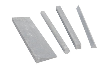 Made in USA · 4" Long Sharpening Stone ~ Model F4C ~ Hard Arkansas Stone ~ Super-fine stone that is satisfactory for the final edge ~ Use mineral oil when sharpening ~ For final edge on woodworking cutting tools & knives - Slip Stone - File Stone - 4-piece set - Knife Shape, Round, Square, Triangle - Dan's Whetstone Co - Four Piece Set