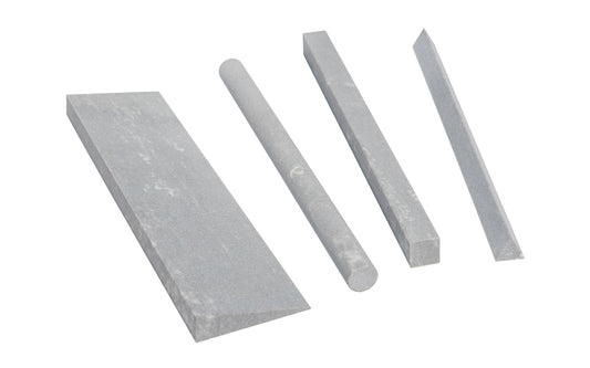 Made in USA · 4" Long Sharpening Stone ~ Model F4C ~ Hard Arkansas Stone ~ Super-fine stone that is satisfactory for the final edge ~ Use mineral oil when sharpening ~ For final edge on woodworking cutting tools & knives - Slip Stone - File Stone - 4-piece set - Knife Shape, Round, Square, Triangle - Dan's Whetstone Co - Four Piece Set
