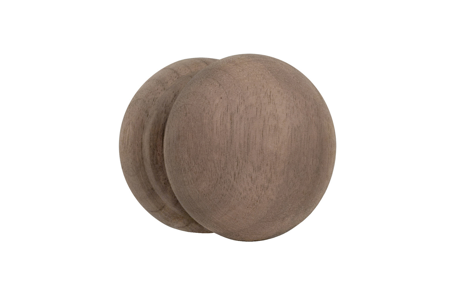 A classic walnut wood round cabinet knob with a large pedestal shaped base. Made of unfinished walnut wood. These knobs may be stained, painted, or varnished if desired. 1-3/8" Diameter Knob.
