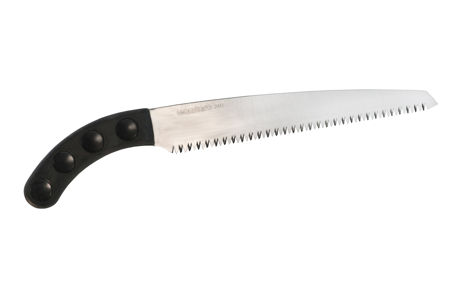 This Japanese Silky Gomtaro Saw 240 mm is a coarse & thick pruning saw that is great for use on green wood & garden work. Teeth on saw blade have 8 TPI which allows for very fast aggressive cutting. Teeth are impulse hardened which makes the blade tough & durable for prolonged life & wear.  Made in Japan. 4903585102243