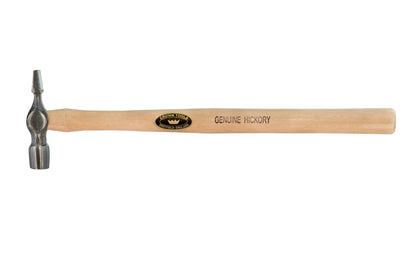 Crown Tools 3-1/2 oz Pin Hammer. Forged head with a lacquered Hickory handle. 13" overall length. Model 550. Made in Sheffield, England.