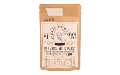 This Milk Paint color is "Snow White" color - Bright clean white with no yellow or pink undertones. Comes in a powder form, you can control how thick/thin you mix the paint. Use it as you would regular paint, thinner for a wash/stain or thicker to create texture. Environmentally safe, non-toxic & is food safe. 100% VOC free. Powder Paint. Made in USA
