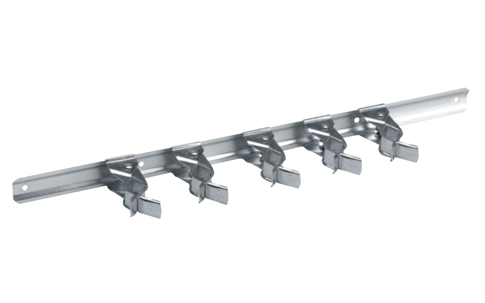 Spring Clip Organizer with a 15" bar & 5 spring clip grips. Adjustable to desired position. Just push handle into clip or pull to release. Durable rust-resistant finish. 5 lb. safe working load. 009326208947