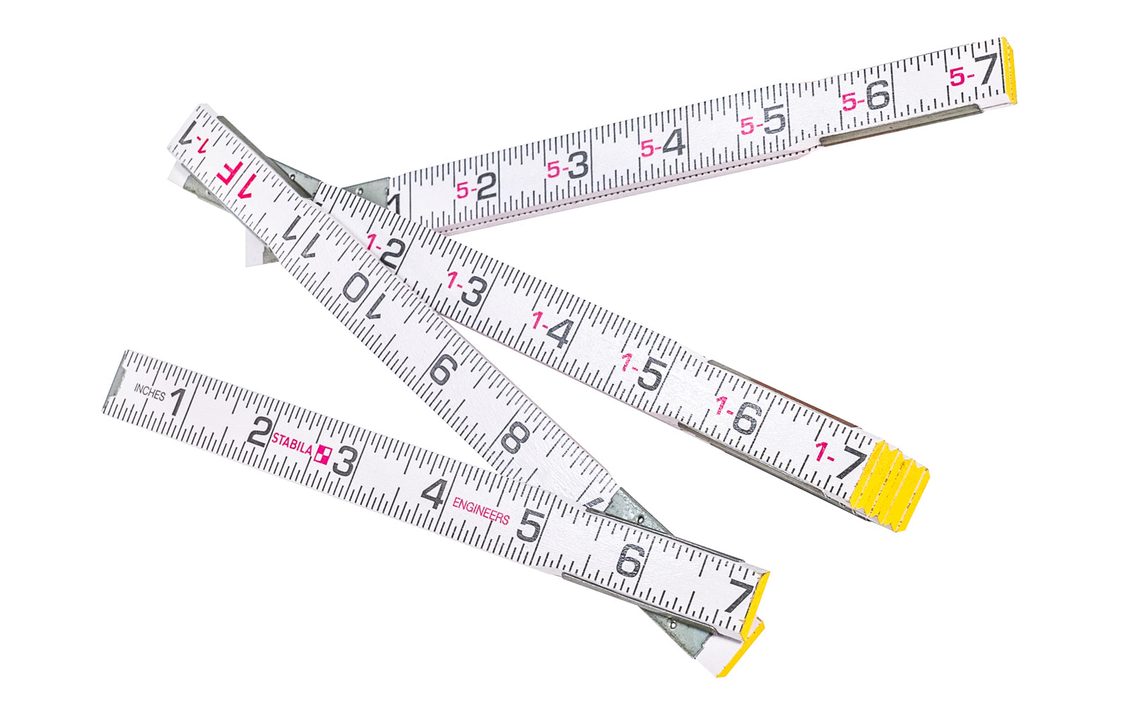Stabila Engineer's Rule - Model No. 80015 - Type 600 - This folding rule made by Stabila is a quality Beechwood ruler that has high-strength hinges & hardened steel springs that deliver durability, smooth operation & positive lock. Weather resistant paint protects the wooden sections & the scale. 6' long folding ruler