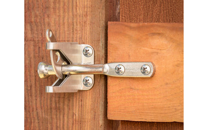 This Stainless Steel Automatic Gate Latch is designed for right or left handed applications. Rust-resistant; vinyl safe, ACQ safe - safe for use with premium woods like cedar & redwood. Can be padlocked for added security. National Hardware Catalog Model No. N342-600. 038613342606