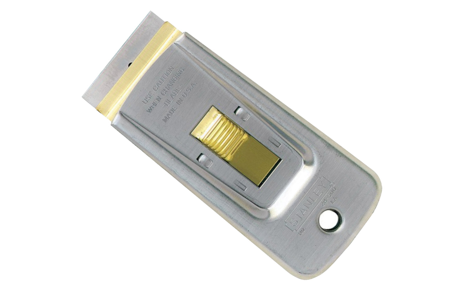 This Stanley Razor Blade Scraper with 5 Blades removes paint, glue, putty or adhesives from glass, tile, walls, floors or other smooth surfaces. Uses standard single-edge razor blades. Include 5 blades. 076174285000. Model 28-500. Made in USA