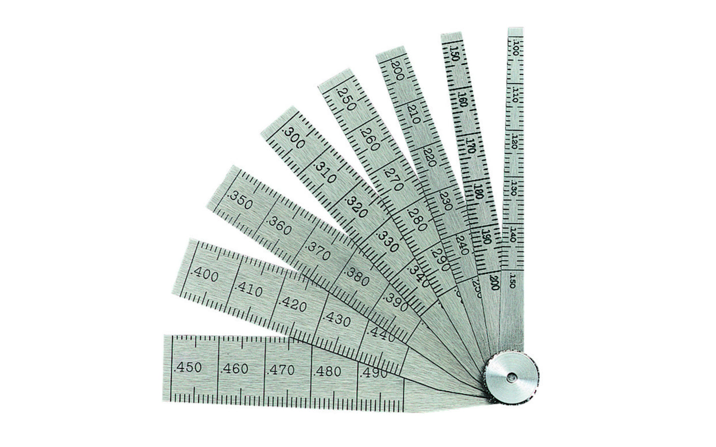 The Starrett 269 Taper Gage features .001" graduation, .100-500" range, is 2-1/2" in Length with 8 leaves. Quick, accurate measurement of hole & slot sizes. Gauge made of tempered steel with a locking device for fixing any leaf in position for use.  Made in USA. Model 269A. 049659512908