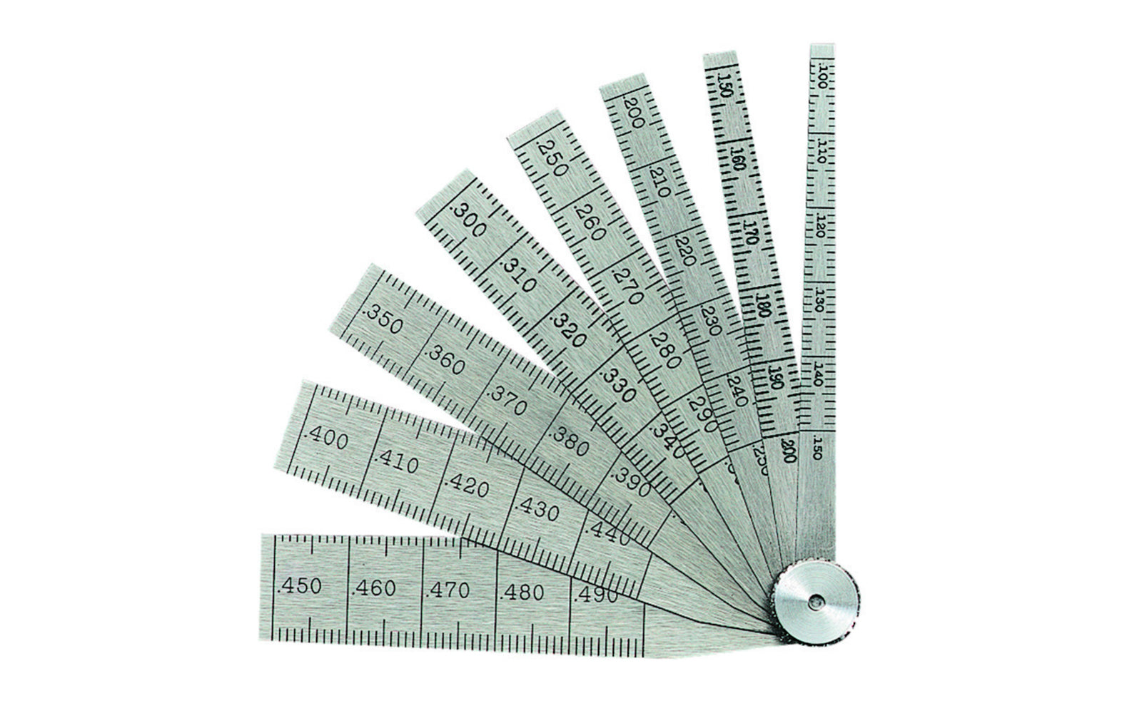 The Starrett 269 Taper Gage features .001" graduation, .100-500" range, is 2-1/2" in Length with 8 leaves. Quick, accurate measurement of hole & slot sizes. Gauge made of tempered steel with a locking device for fixing any leaf in position for use.  Made in USA. Model 269A. 049659512908