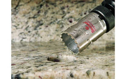 These Starrett diamond grit hole saws have synthetic diamond grit bonded over a durable steel platform. Capable of cutting through porcelain, glass, ceramics, brick, stone & concrete. High performance saws for non-metallic materials. Smaller diameter hole saws are great for kitchen & bathroom installations.