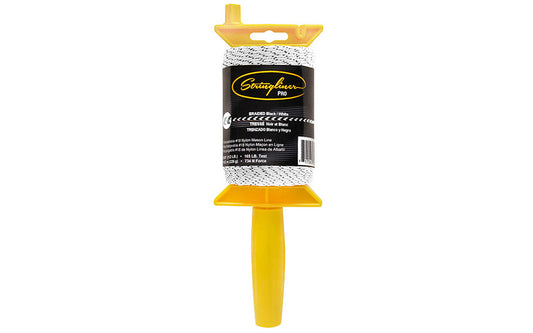Stringliner Braided Bonded Mason Line Reel - Black / White. Stringliner PRO Mason's Line Reloadable Reels are made of durable polyethylene, with a USA-made handle that allows you to quickly change rolls. Pro Reel fits all Stringliner rolls from 4" to 6" long. 500' length roll. #18 nylon bonded mason line. 717065254902