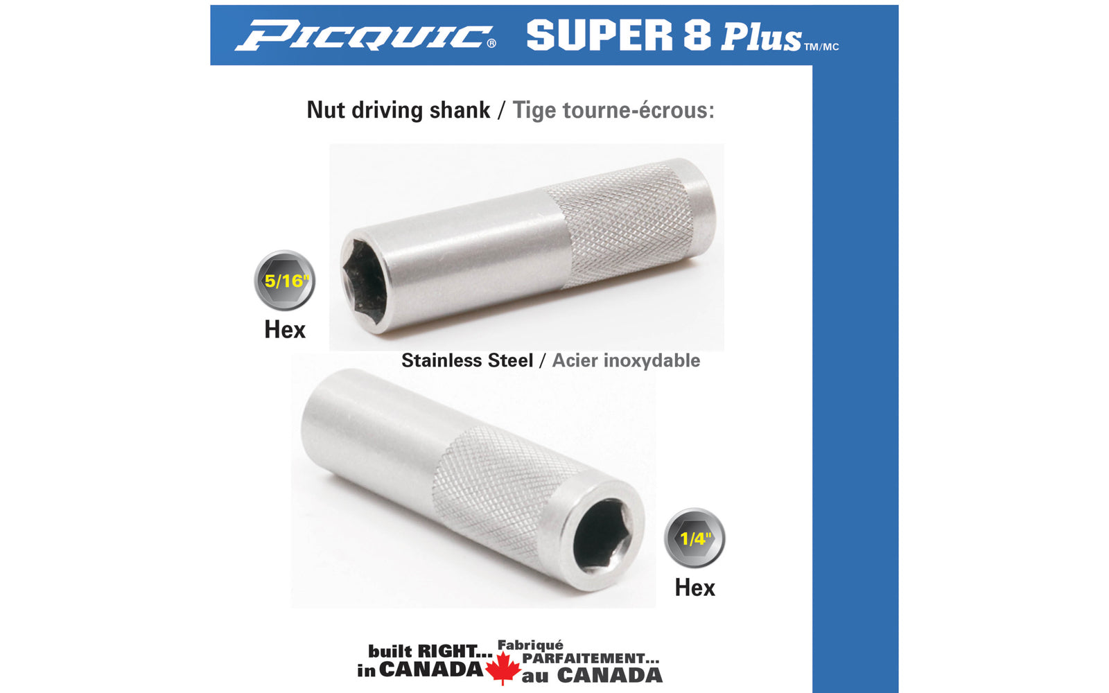 Picquic Model 98881 - Carded "Super 8 Plus" with a solid handle for comfort & torque, & has no moving parts. Bits included: #1, #2, #3 phillips, 1/4", 3/16" slotted, #2 square, 15 Torx. Super 8 Plus Multi-Bit screwdriver with bit storage in handle. 57369988814. magnetic rare earth magnet holds the working bit in shank
