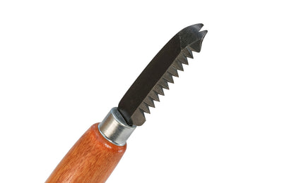 A special USA-made tack & staple remover made by C.S. Osborne. The tip of the blade is slightly curved. Blade is also used for grooving out drawers, so when re-glued they will stick. Made of forged steel with a wooden handle & nickel plated ferrule. Made in USA. Saw Blade Staple Remover. Drawer Saw Knife - Model 121