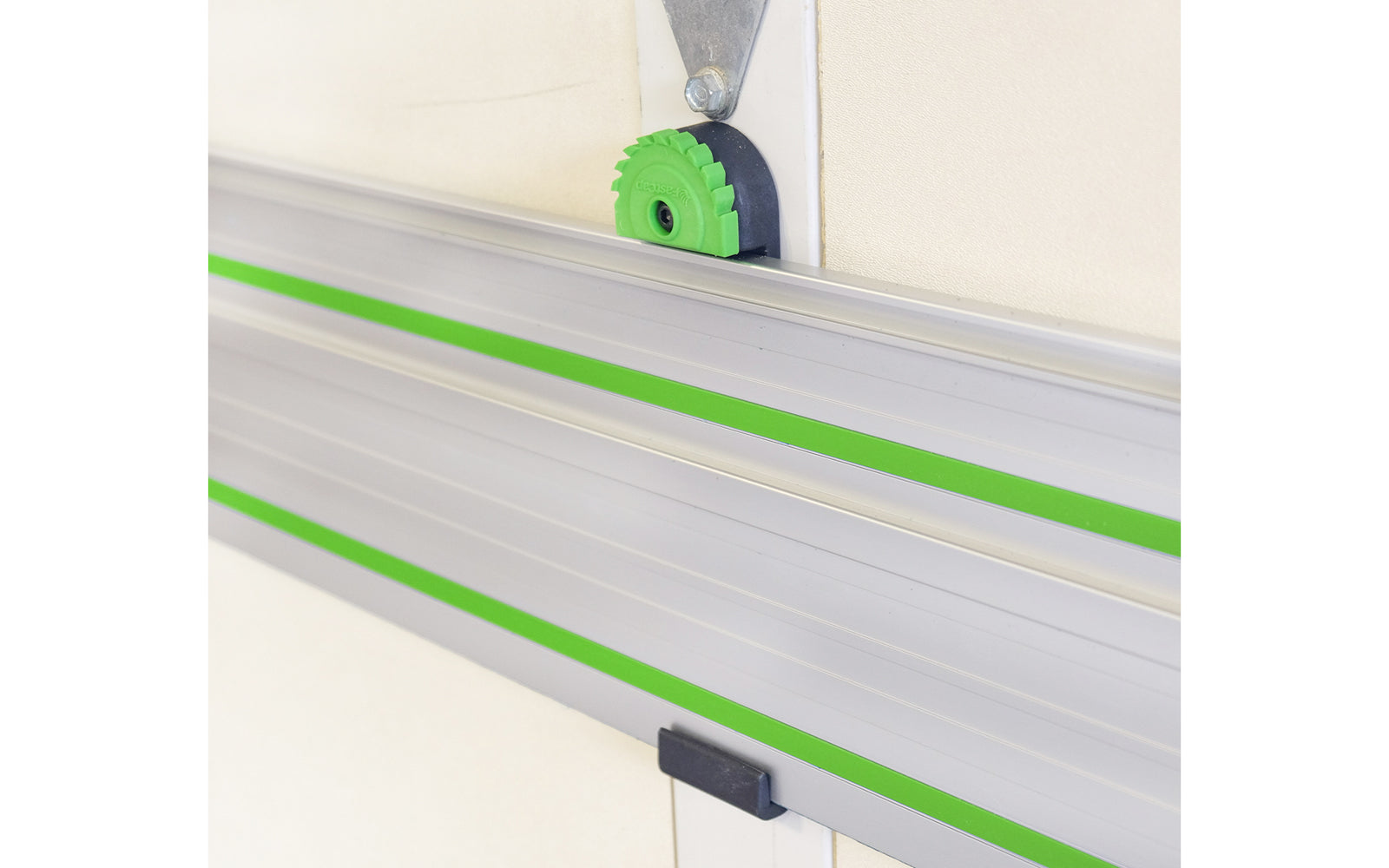 FastCap Track Rack is a great way to store track guide systems. The unique design allows you to mount most track systems on the wall vertically or horizontally. Will work with Makita, DeWalt, Festool, Kreg Adaptive Cutting System, & Triton track guides. Store horizontally or vertically. Made in USA. Cam locking system