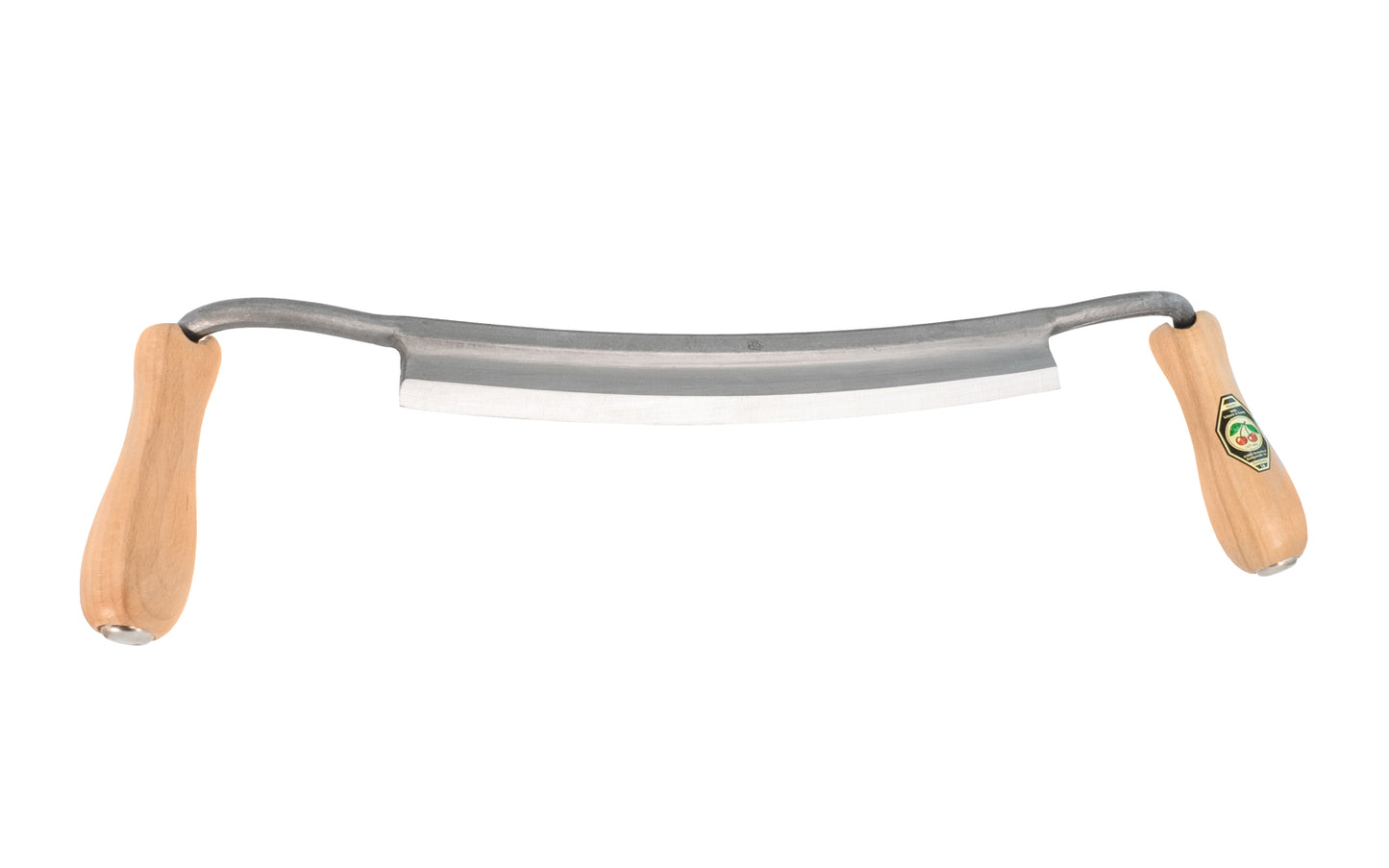 Made in Germany ~ Model 4002-250 MM · A quality curved 10" drawknife "Zugmesser" made by Two Cherries in Germany. Hand forged from high carbon steel then hardened & tempered, it cuts wood efficiently & holds a sharp edge well. Draw knife for general woodworking, debarking, or roughing out larger projects. 4016649040129