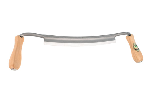 Made in Germany ~ Model 4002-250 MM · A quality curved 10" drawknife "Zugmesser" made by Two Cherries in Germany. Hand forged from high carbon steel then hardened & tempered, it cuts wood efficiently & holds a sharp edge well. Draw knife for general woodworking, debarking, or roughing out larger projects. 4016649040129
