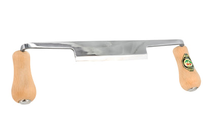 Made in Germany ~ Model 4003 · A quality 4-3/4" (120 mm) drawknife "Zugmesser" made by Two Cherries in Germany. Hand forged from high carbon steel then hardened & tempered, it cuts wood efficiently & holds a sharp edge well. Good draw smaller knife for smaller projects or carving applications. 4016649400305