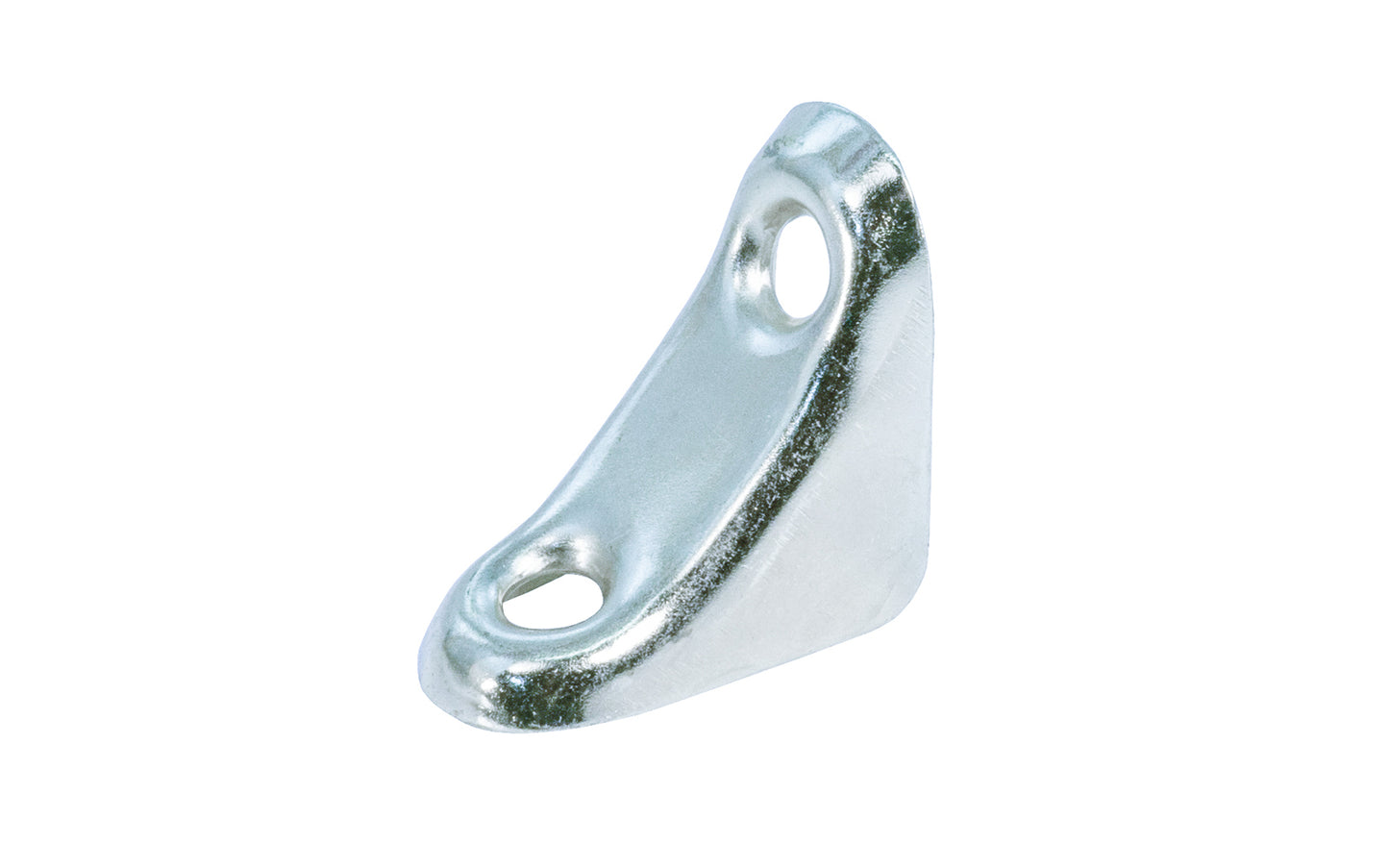 Zinc Finish Chair Braces with smooth rounded edges. Excellent for many applications including chairs, tables, angle joints, shelves, cabinets, etc. Made of steel material with a zinc finish. Sold as single brace. Corner Brace.