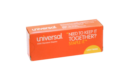 Universal Standard Staples - 1/2" Wide Crown - 5000 Pack. Chisel point standard staples. Ideal for efficient & dependable performance in stapling machines that use standard staples. Staples fit all standard staplers. Crown measures 1/2" wide. The leg length is 1/4". 087547790007