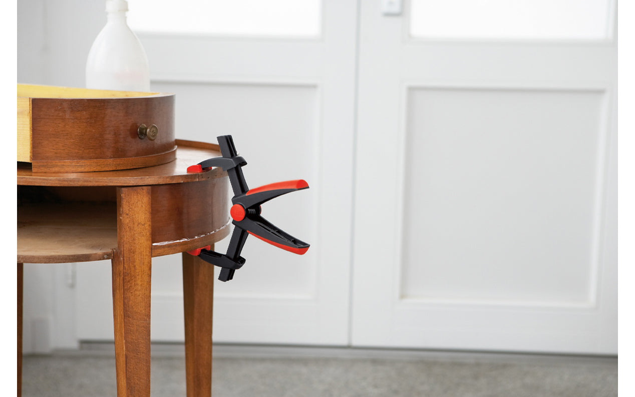 Bessey Clamps Model No. XV5-170 - These variable spring clamps from Bessey can clamp on items and have 6-1/2" max opening. 2" depth reach. Soft-touch swivel pads prevent marring of soft work & handles remain in constant easy-to-grip position at all openings. Soft & non-slip two component ergonomic handle - Double Jaw
