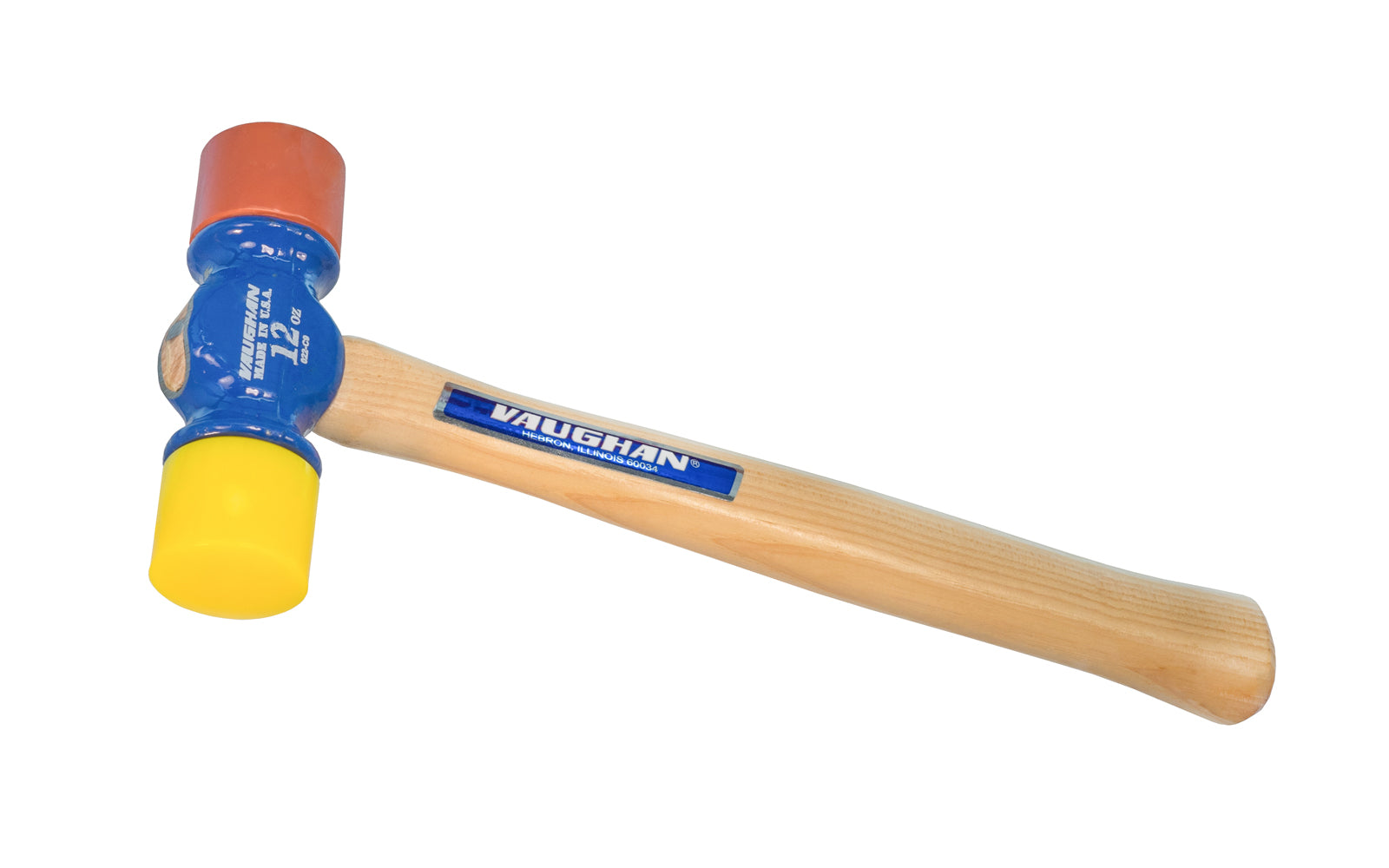 No. SF12 Soft Face 12 oz Hammer is made by Vaughan Mfg. This dual face hammer has a forged steel head that lends force to blows. Supplied with two faces, a soft (red) & hard (yellow). Hickory handle & a "Sure-Lock" wedge. Rust-resistant powder coat finish. 051218194104. Vaughan Hammers. Soft Face Hammer. 