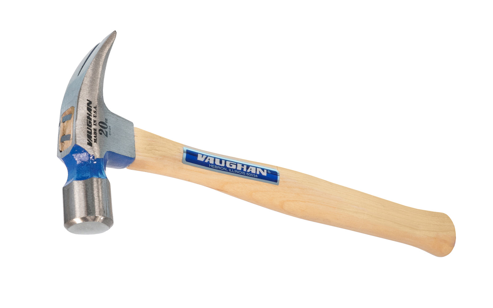 This 20 oz Vaughan 999L smooth face rip hammer is based on a unique rip hammer design originated by Vaughan. Extra steel behind the striking face, & deep throat, octagon neck & smoothly swept claws. Rust-resistant powder coat finish. Octagonal Neck. Hickory hardwood handle. 051218105100. Model 999L. Vaughan Rip Hammer