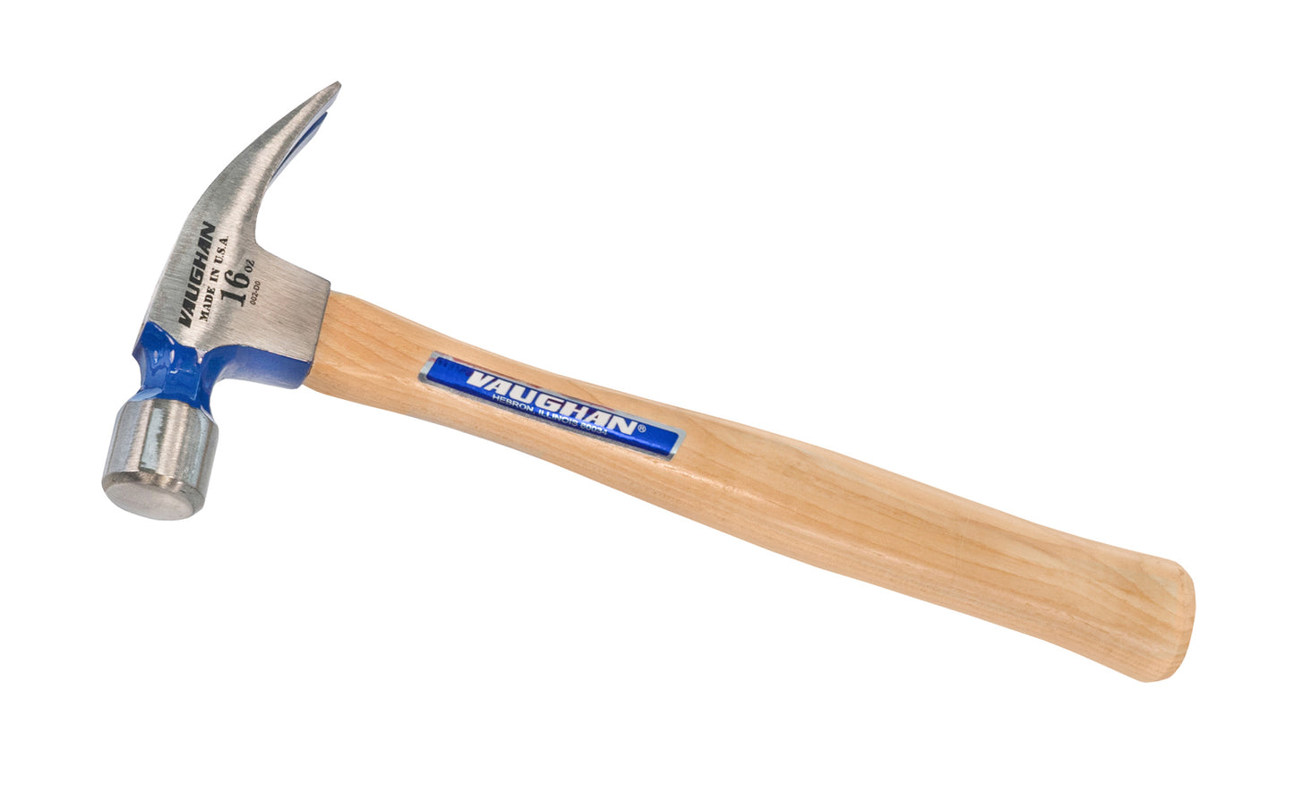 This 16 oz Vaughan "99"  Pro-16 smooth face rip hammer is based on a unique rip hammer design originated by Vaughan. The extra steel behind the striking face, & the deep throat, octagon neck & smoothly swept claws. Hickory hardwood handle. Smooth Face. Rust-resistant powder coat finish. 051218124002. Model 99