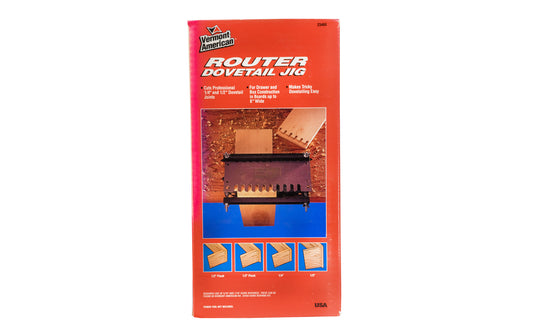 Model 23460 - Use your router dovetail jig to create these popular joints. Cuts professional 1/4" & 1/2" dovetail joints. For drawer & box construction in boards up to 8" wide. *Requires use of 15/16" & 7/16" guide bushings. These can be found in Vermont American No. 23458 guide bushing kit.  Made in USA - 045325234600