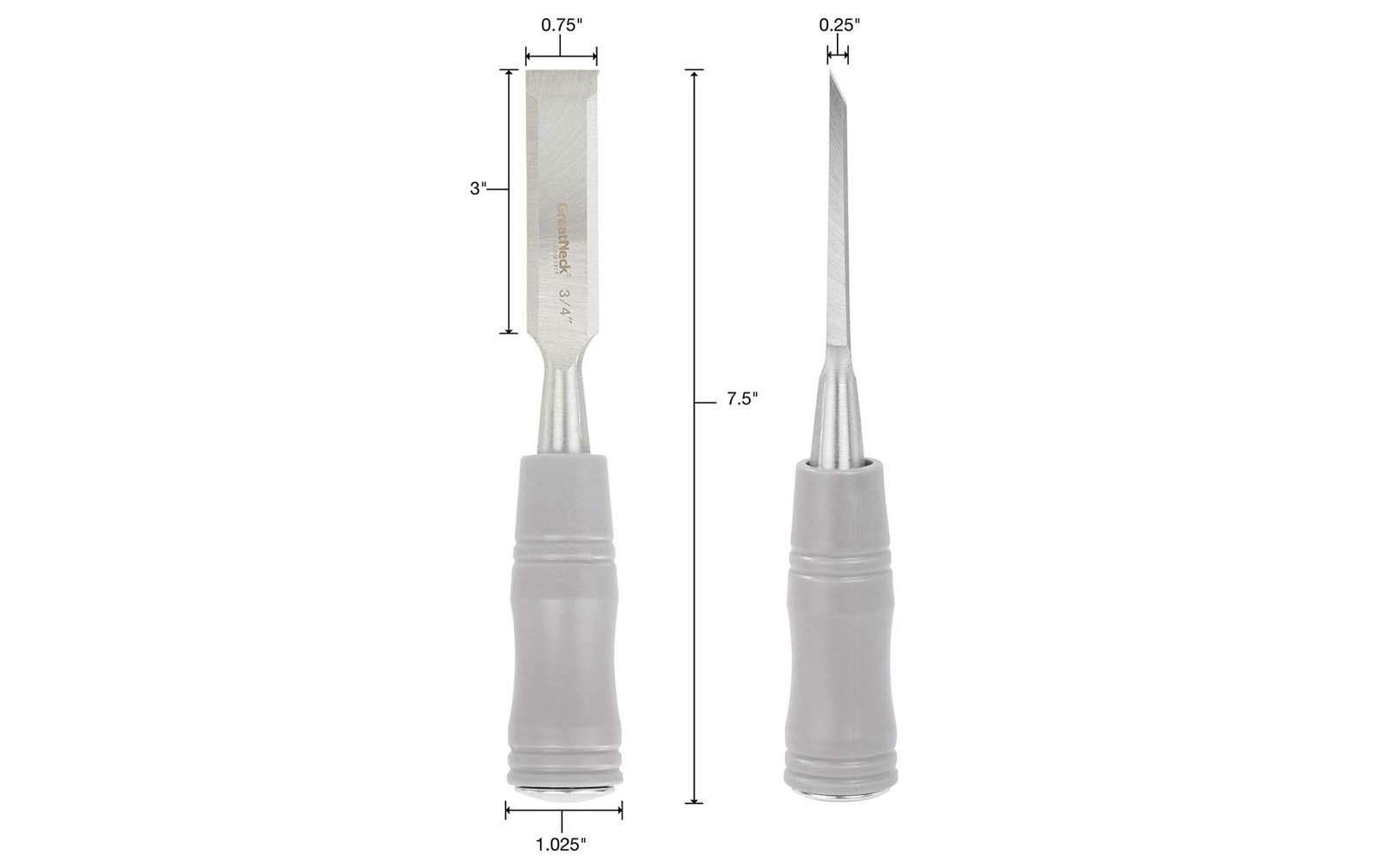 GreatNeck 3/4" chisel is a general purpose wood chisel designed for woodworking projects. 3" blade is constructed of drop forged steel for strength & durability & is precision ground for accuracy. Handle is constructed of premium grade acetate with a steel cap for use with chisel mallets. Great Neck Model WC75