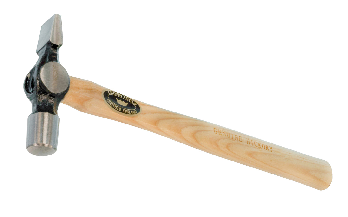 Crown Tools 9 oz Warrington Hammer. Forged head with a lacquered Hickory handle. 11-1/4" overall length. Model 552. Made in Sheffield, England.