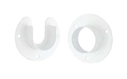 High quality closet rod flange set. Strong pole supports made of zinc material with a plated finish. The flanges have the deep pole sockets & provide the strong & safe rod support. Works with closet poles up to 1-5/16" diameter.  National Hardware - Stanley Home designs. Available in chrome, oil rubbed bronze, satin nickel, & white color finishes