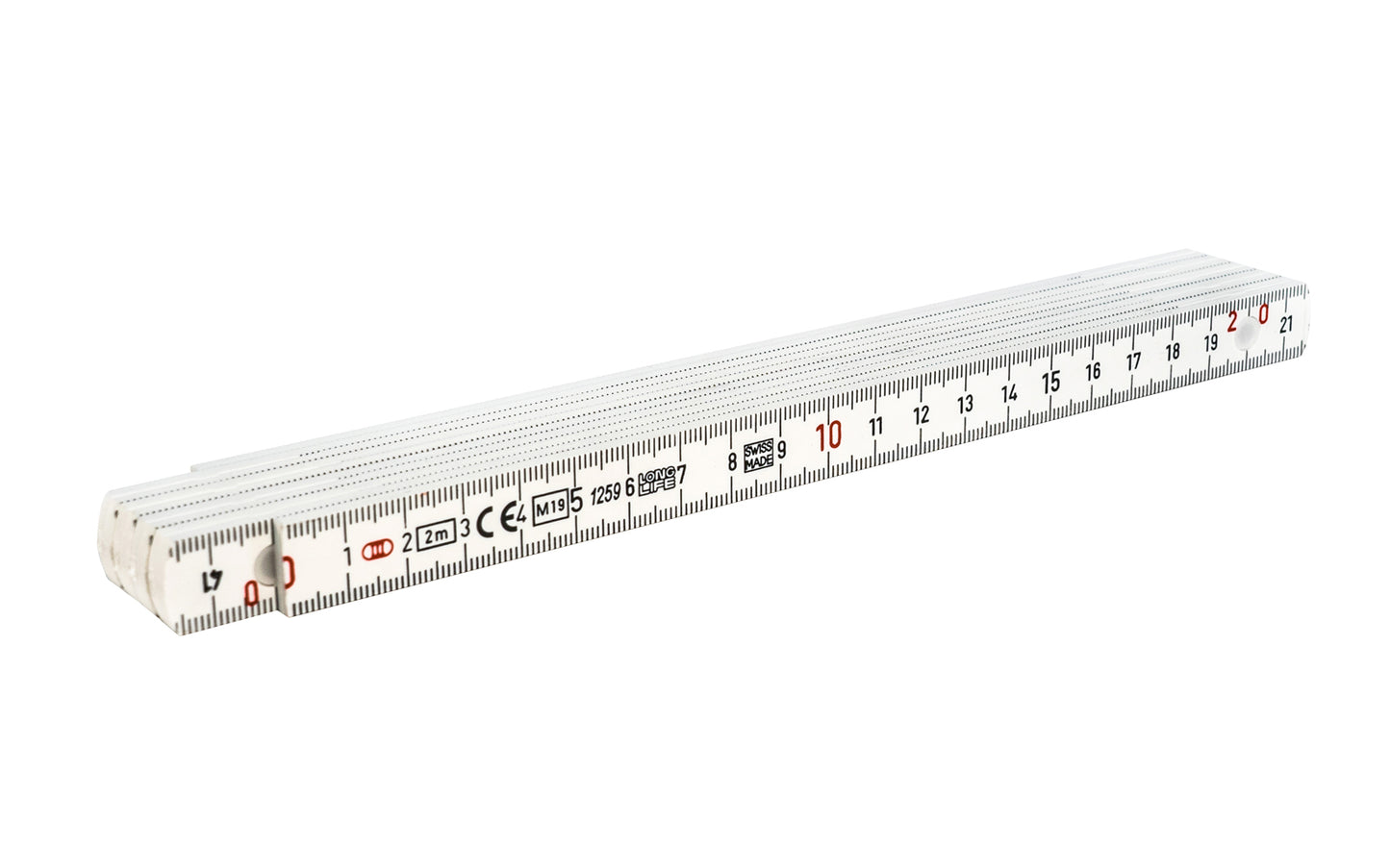 Made in Switzerland - This metric folding rule made by Wiha is made of Fiberglass Material. Chemical, Water & Scratch Resistant, & won't rust or kink. Impact Resistant. Tough with flexible play when using. Precision Joints & 90º stops. Embossed scale on both sides. Metric Rulers Marked red at 10cm. 2 Meter. Model 61602