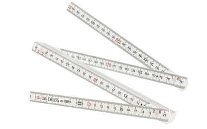 Made in Switzerland - This metric folding rule made by Wiha is made of Fiberglass Material. Chemical, Water & Scratch Resistant, & won't rust or kink. Impact Resistant. Tough with flexible play when using. Precision Joints & 90º stops. Embossed scale on both sides. Metric Rulers Marked red at 10cm. 2 Meter. Model 61602