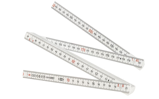 Made in Switzerland - This metric folding rule made by Wiha is made of Fiberglass Material. Chemical, Water & Scratch Resistant, & won't rust or kink. Impact Resistant. Tough with flexible play when using. Precision Joints & 90º stops. Embossed scale on both sides. Metric Rulers Marked red at 10cm. 2 Meter. Model 61602