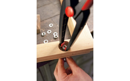 Bessey Clamps Model No. XV5-100 - These Long tapered nose spring clamp from Bessey have a tapered nose & can get into hard-to-reach areas. They have soft-touch pads that prevent marring of delicate work. 3" max opening & 4" clamp depth. Made of plastic material with a soft cushion grip - Long Needle Nose Clamps 