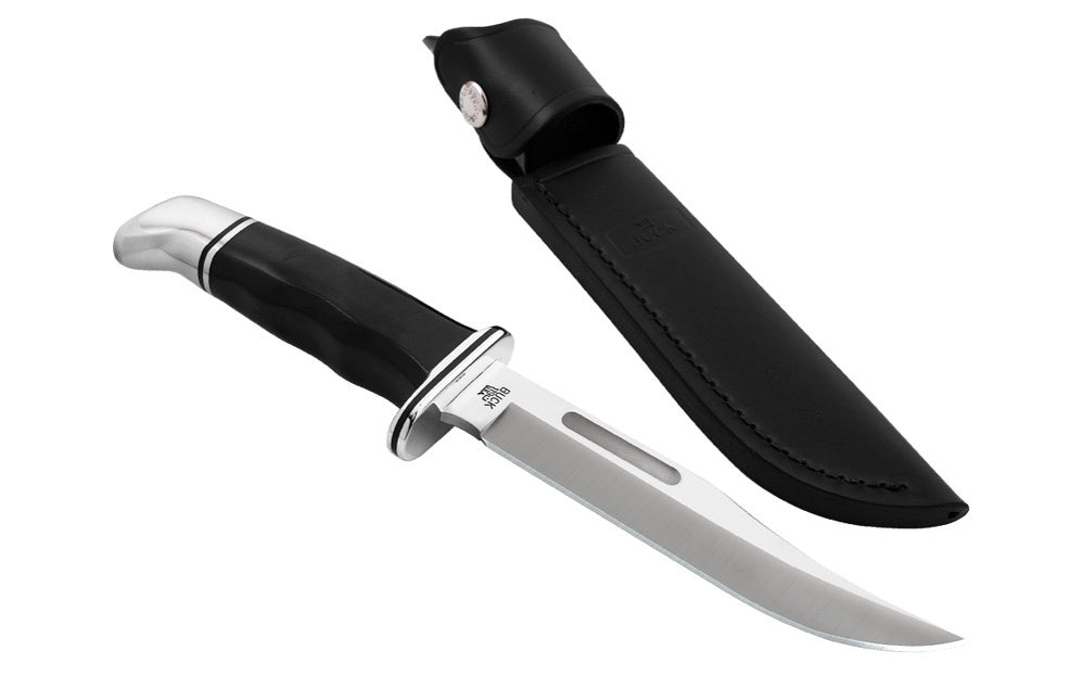 Buck Knives 119 Special Knife & Sheath - Fixed Blade & Black Handle - Fixed Blade & Black Handle Model 0119BKS-B has a blade made of 420HC Stainless Steel. Silver bolsters & guard. Handsome Phenolic, black handle - Very nice feel in the hand. 033753092077. 6" Long Blade