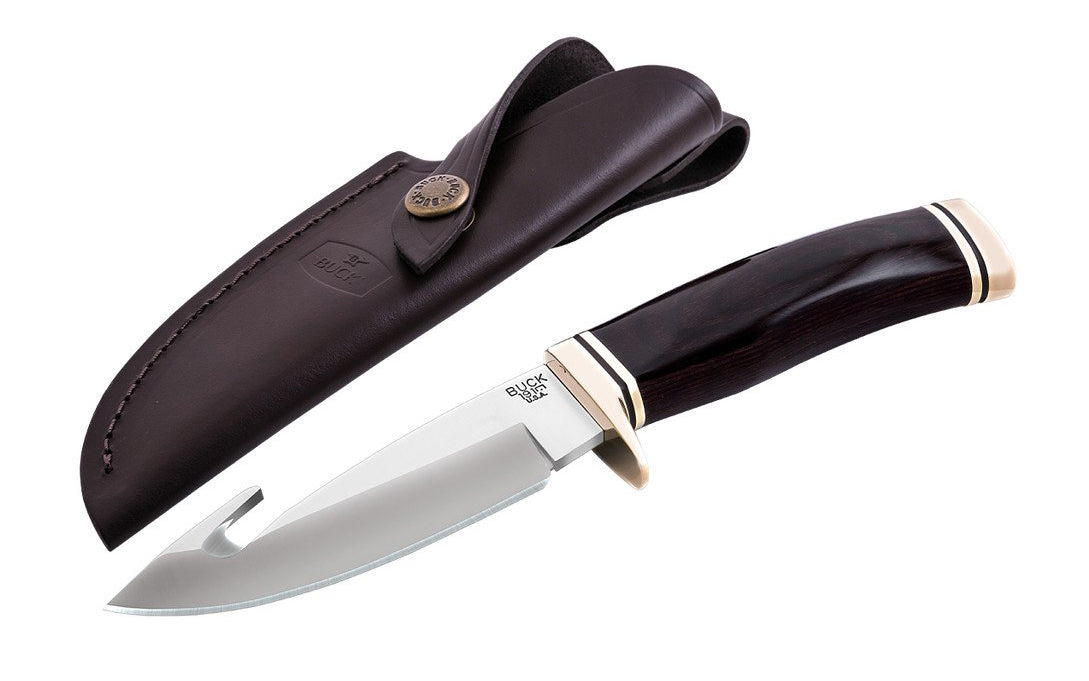 Buck Knives Zipper Knife & Sheath is a guthook knife that works just like a zipper. The combination of edge angle & hook length perform beautifully together - Fixed Blade Walnut Dymalux Handle. Model 0191BRG-B. 033753025501. Made in USA. Buck Knives Gut Hook knife with Walnut