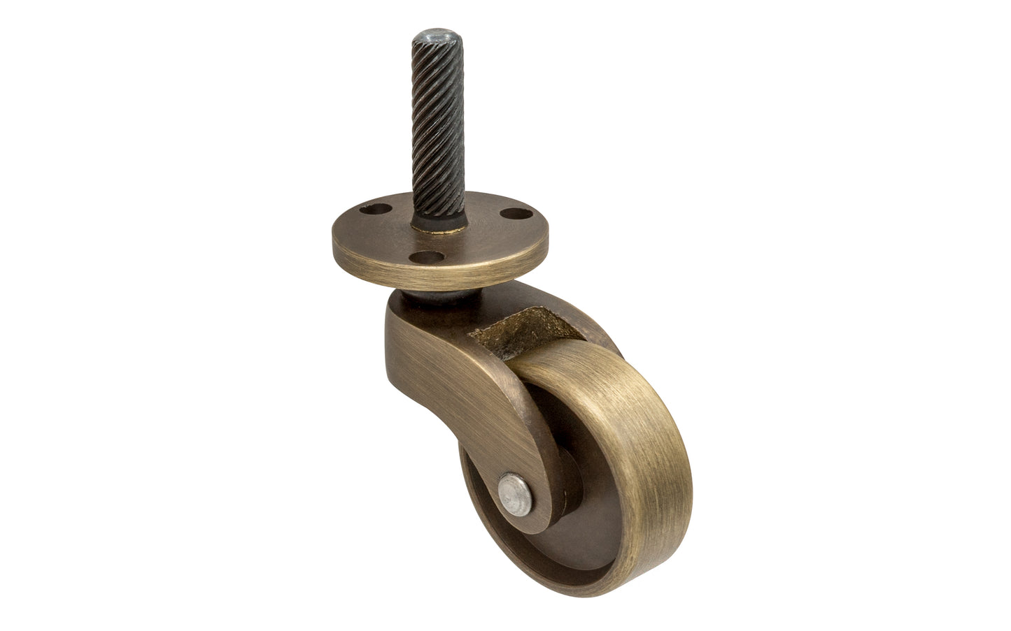 Solid Brass Stem & Plate Caster ~ 1-1/4" Wheel ~ Antique Brass Finish