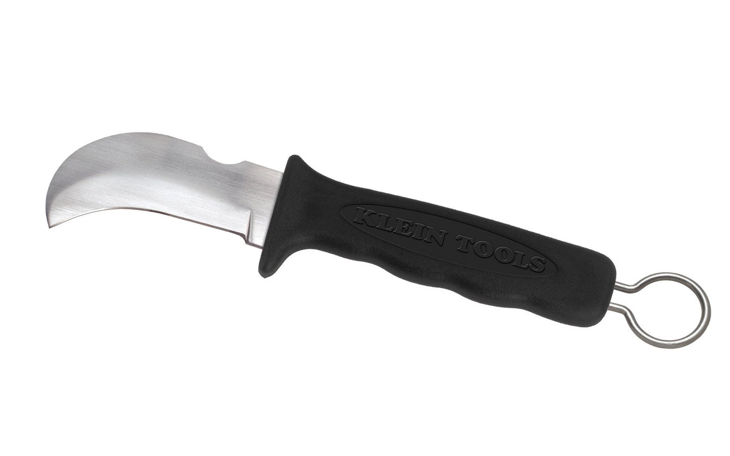 Klein Tools - Model 1570-3 - Made in USA - Klein Tools Lineman Knife - 3" steel blade withstands frequent scoring & slitting of cable jacket - Notch on blade back for scraping or removing wire insulation - stainless steel ring on the back of the handle - Cable Lineman's Skinning Knife - Heavy Duty Curved Steel Blade - 092644441202