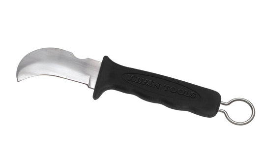 Klein Tools - Model 1570-3 - Made in USA - Klein Tools Lineman Knife - 3" steel blade withstands frequent scoring & slitting of cable jacket - Notch on blade back for scraping or removing wire insulation - stainless steel ring on the back of the handle - Cable Lineman's Skinning Knife - Heavy Duty Curved Steel Blade - 092644441202