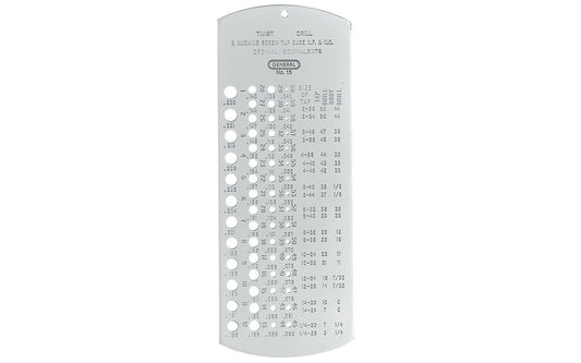 General Tools Drill Gage ~ For No. 1 to No. 60 Drill Bits - Model No. 15 ~ Measures numbered drill bits: No. 1 to 60  ~ Made of heat-treated heavy gage steel, machined & ground to close tolerances - Hole sizes & decimal equivalents are permanently marked on face