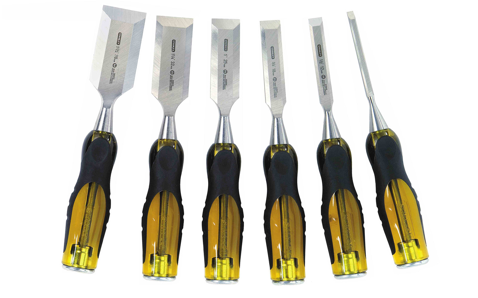 Stanley 6-Piece FatMax Wood Chisel Set ~ 1/4" (6mm), 1/2" (12mm), 3/4" (18mm), 1" (25mm), 1-1/4" (32mm), 1-1/2" (38mm) - Model No. 16-971 ~ Made in England