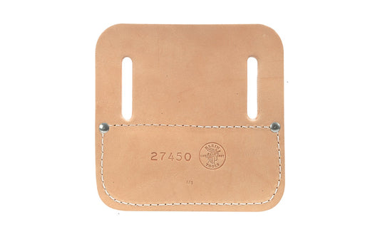 Klein Tools - Made in USA ~ Model 27450 - Worn on the belt under the Klein tie-wire reel - Made of 3/16" (5 mm) thick rigging leather - Slots to accommodate belts up to 2" (51 mm) wide - Underside has a sponge-rubber pad to minimize hip fatigue - 7" x 7" - 092644481956 - Tie-Wire Pad - Klein Pad - minimize hip fatigue