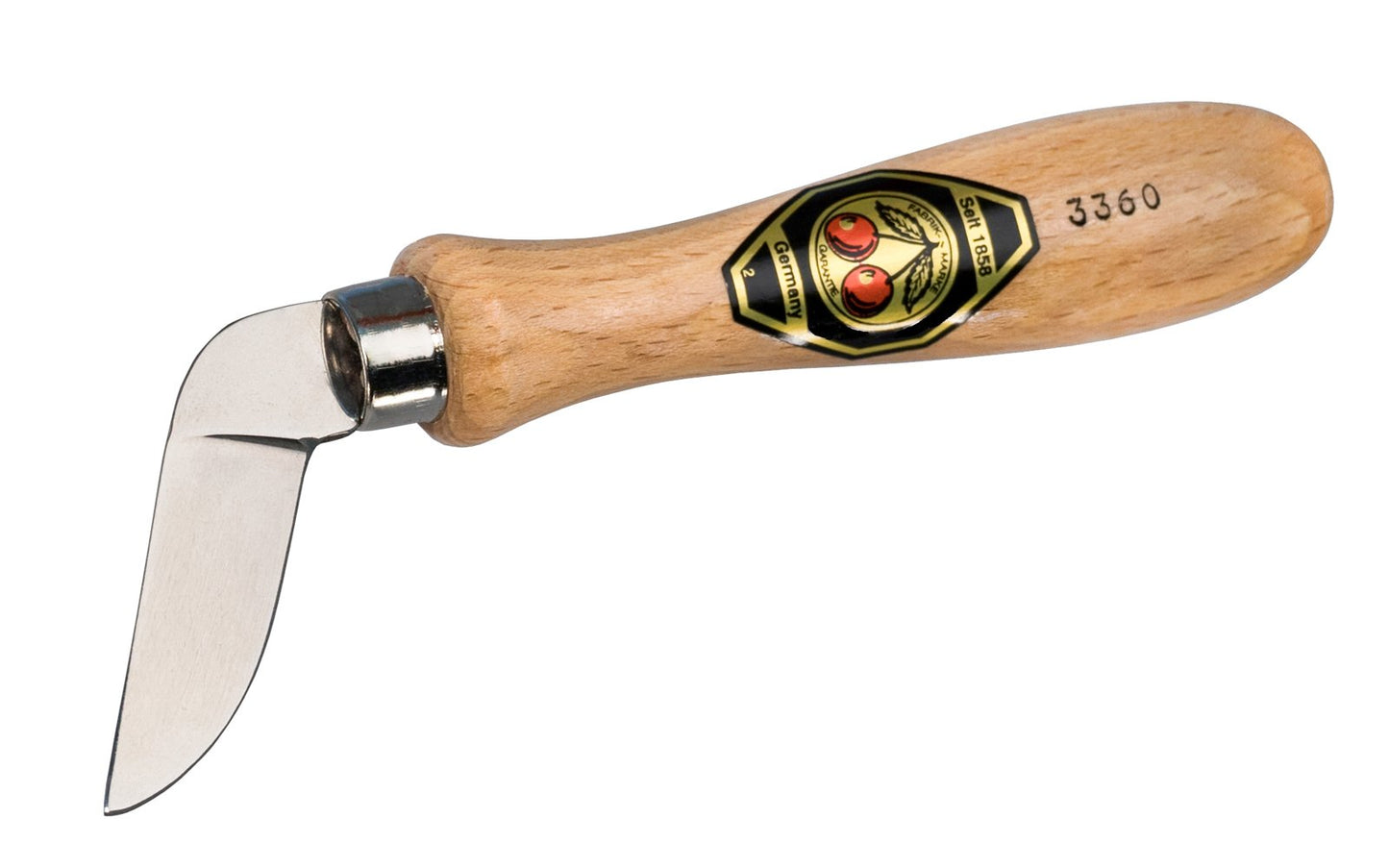 Two Cherries Chip Carving Knife ~ Bent Aside, Curved Edge - Model No. 3360 - Made in Germany - Bent Knife