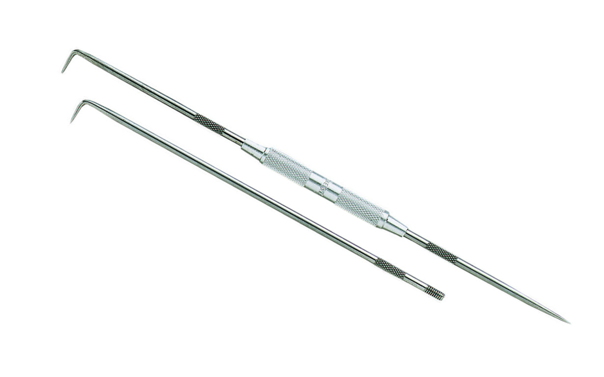 General Tools 3-Point Scriber - Model No. 380A - Hardened tool steel sharp point ~ Three interchangeable threaded steel points: short straight, short bent & long bent  - can be used in woodworking, metal marking, scratching, scribing, upholstery work, piercing holes, pattern-making, leather making, ceramics, glass, plastics, & many other uses ~ 038728314000
