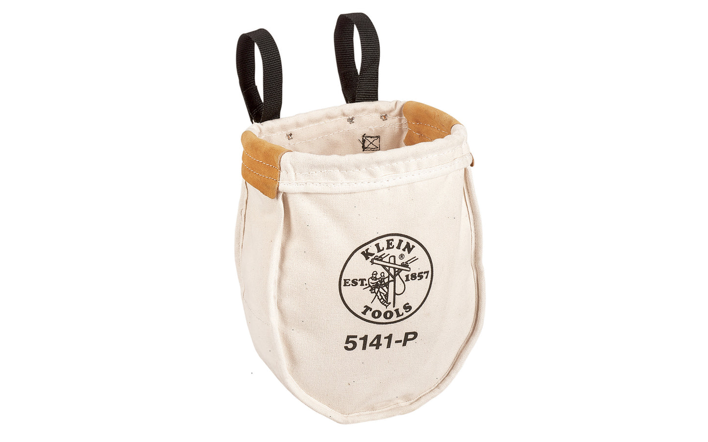 Klein Tools - Made in USA ~ 5141-P - Tough Canvas material - Klein Canvas Pouch - Klein Canvas Bag - Includes interior pocket - Inside bottom is reinforced with tough, tanned leather - Ventilating eyelet in bottom - Snap hooks on loops for fast attachment on belts up to 3" wide - 5141P - Klein Utility Bag  - With Loops - 092644553509 